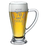 Jarra de Cerveza Personalizada con Nombre Grabado Cumpleaños 70 Años Mis Mejores Deseos (Nombre del Celebrante del Cumpleaños) - Idea de Regalo de Cumpleaños - Regalos Originales - Vaso de Cristal Transparente, ca 38cl